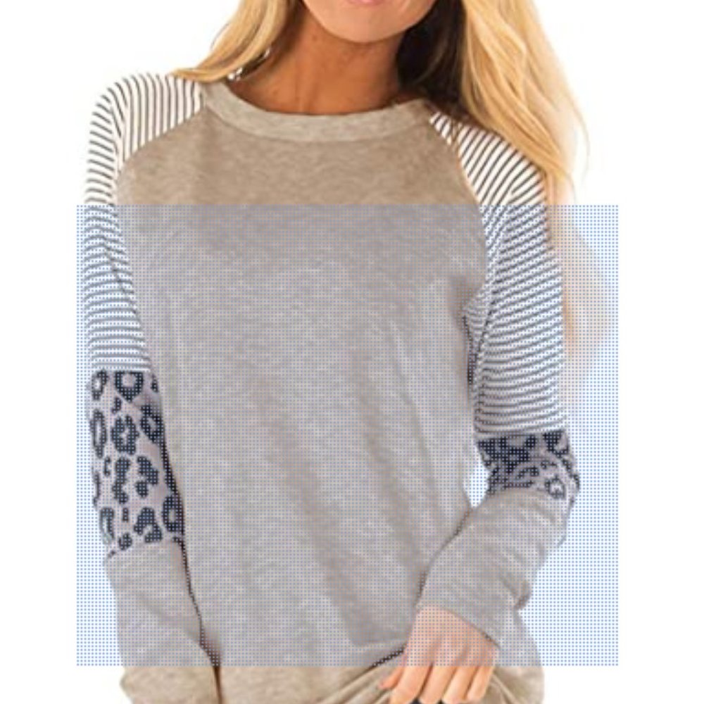 long Sleeve Leopard Color Block Tunic Comfy Stripe